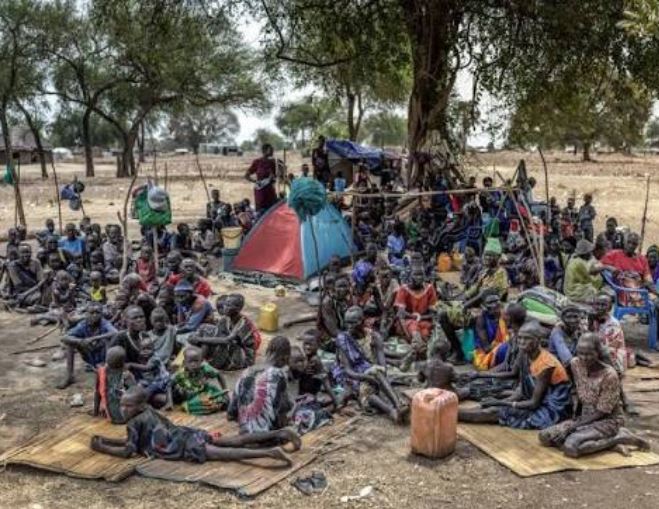 Internally displaced civilians at a temporary relief camp in Sudan.