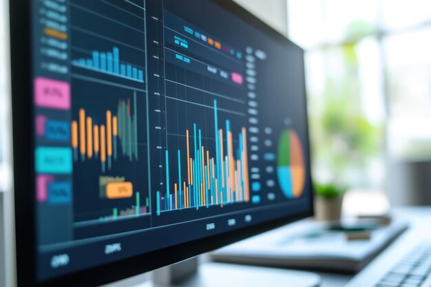 Financial data graphs displayed on a computer screen.