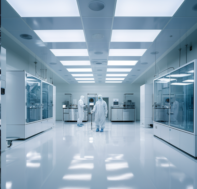 Modern pharmaceutical manufacturing equipment operating inside a cleanroom.