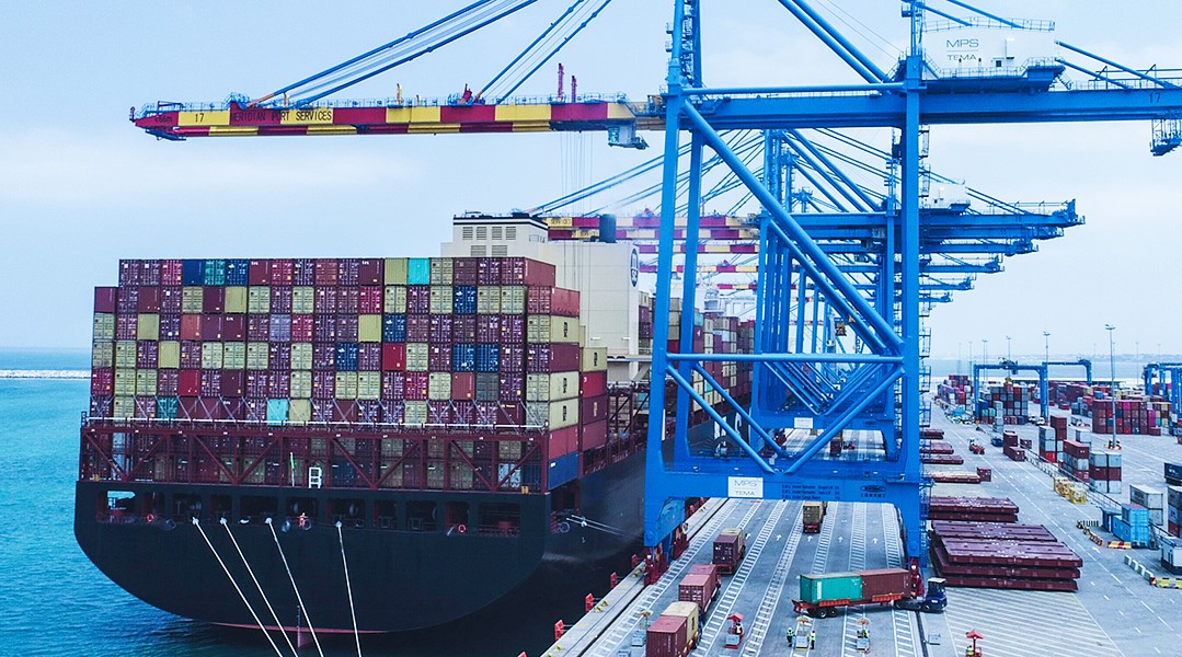 Cargo ship container terminal at the Port of Tema.
