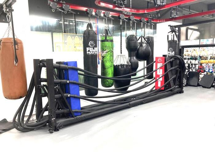 A professional boxing ring setup during local training sessions in South Africa.