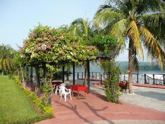 The private boat dock and wellness pavilion at the Volta River luxury resort in Akosombo, Ghana.