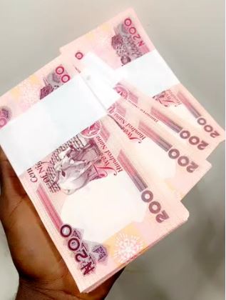 Close-up of bundled Nigerian Naira currency notes held in hand.