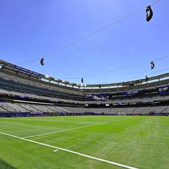 Green turf soccer field marked with white boundary lines.