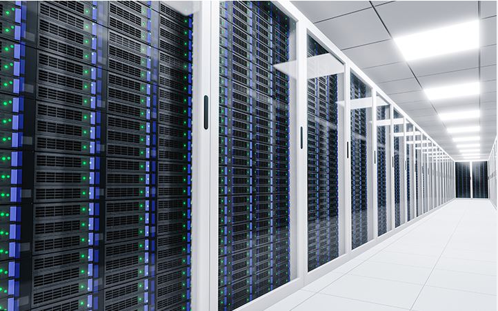 Modern server rack equipment operating inside a secure enterprise data center.